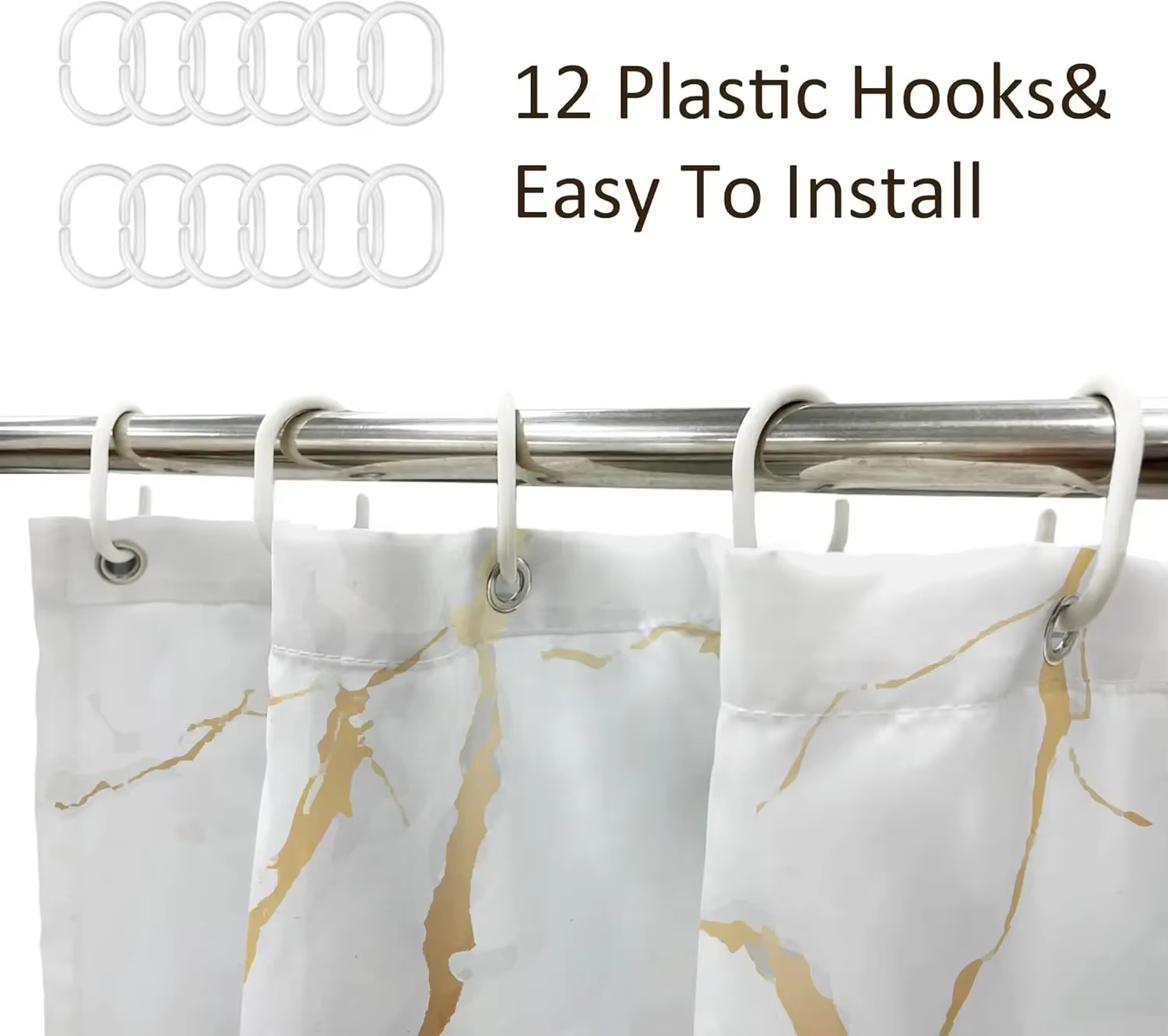 Rideau de douche imperméable en Polyester avec 12 crochets en plastique, rideau de bain en tissu imp