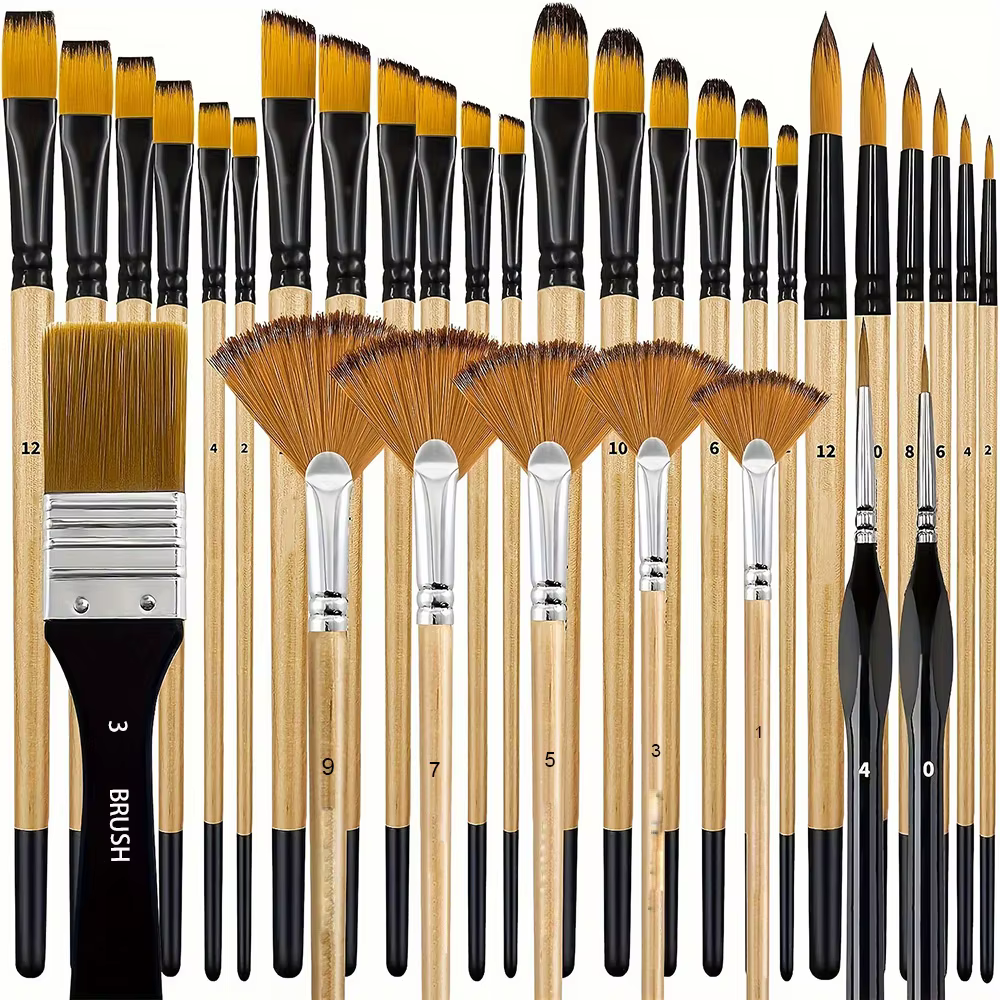❤️ Ensemble de 32 pinceaux pour peinture acrylique, poils en nylon de qualité supérieure, avec pin