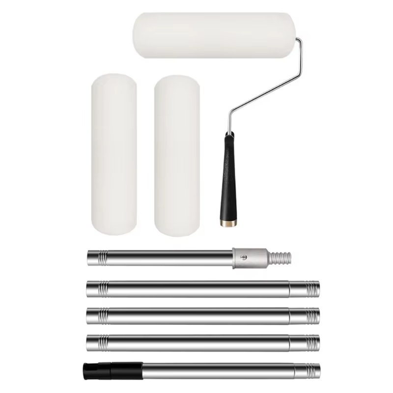 Poteaux d'extension de rouleau de peinture télescopique en acier inoxydable, avec 3 têtes de brosse 