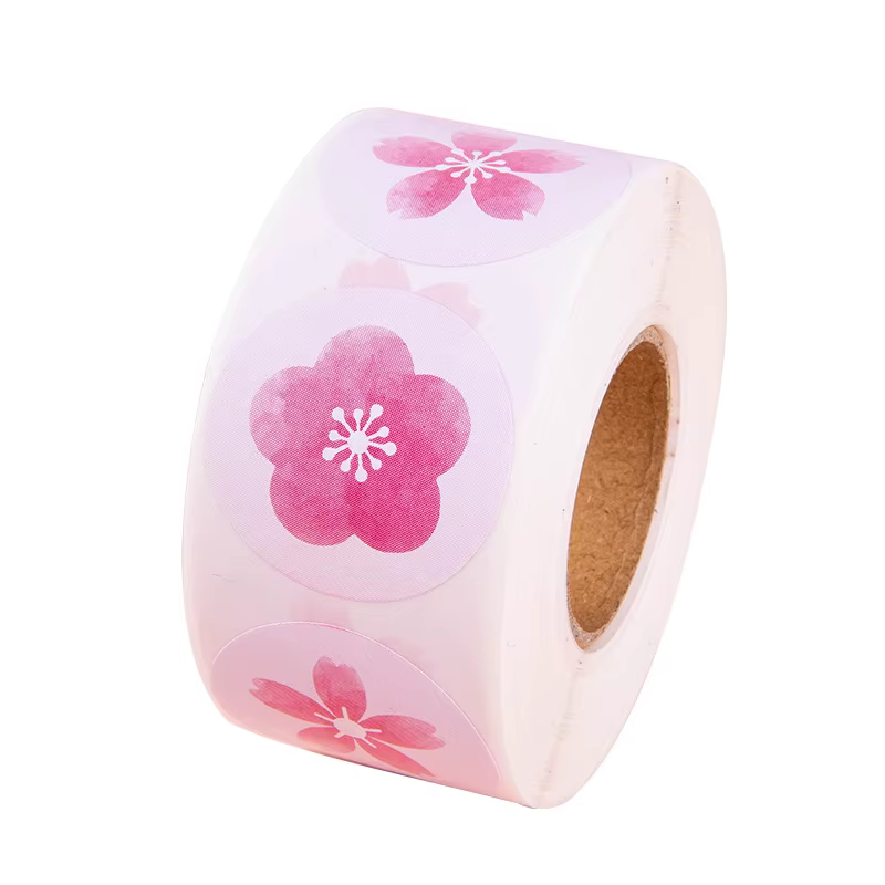 Rouleau d'autocollants ronds en fleurs de cerisier de printemps, 500 pièces/rouleau, décor floral ad