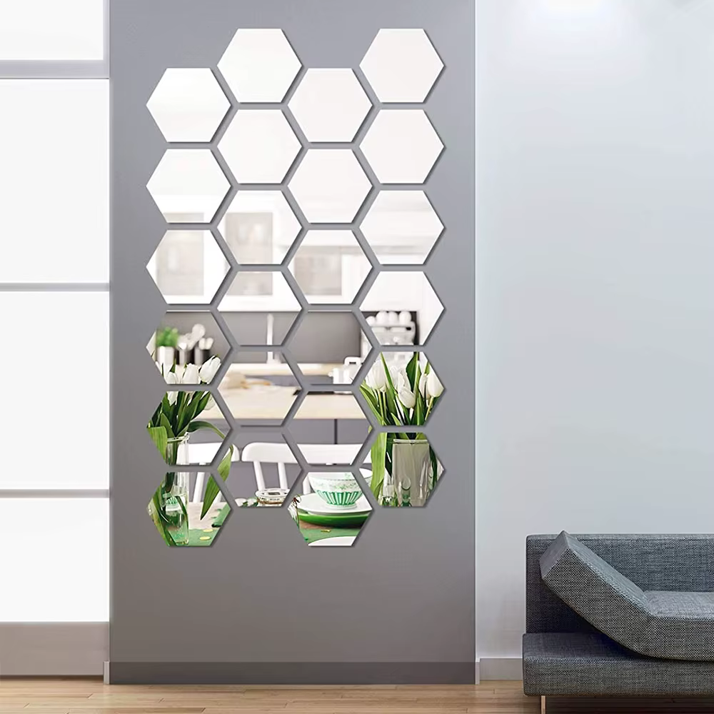Autocollants muraux miroir 3D Style nordique, autocollant miroir hexagonal en acrylique, décalcomani