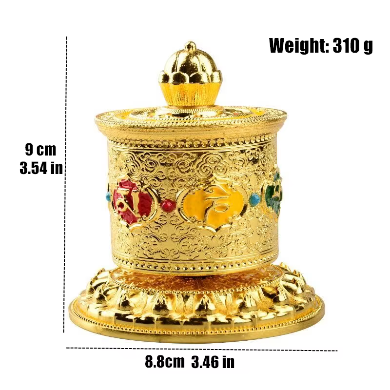 Roue de prière artisanale tibétaine en alliage, écriture gravée de Bouddha, objets de collection, ca