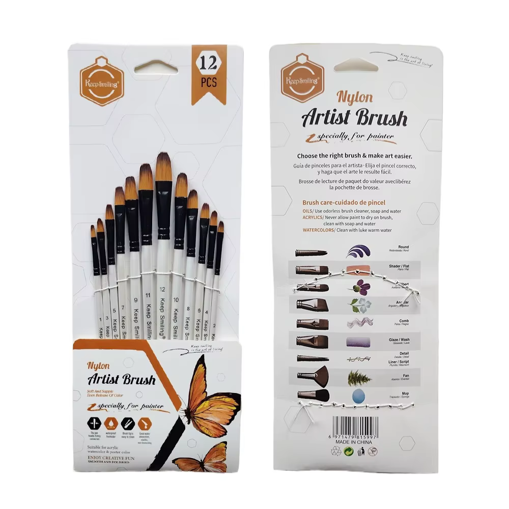 Ensemble de pinceaux en nylon à poils doux pour peinture acrylique, aquarelle, huile, outil de dessi