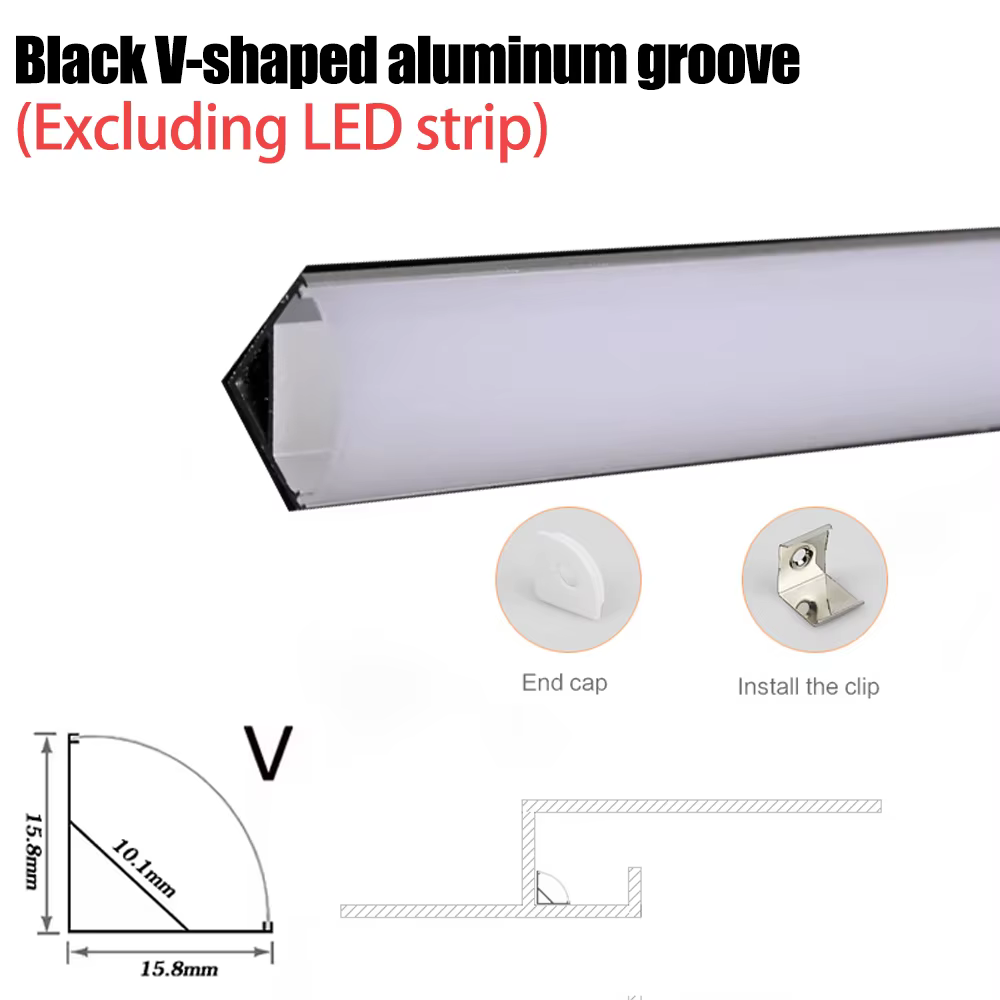 Profilé LED en aluminium en forme de V pour coins, barre lumineuse COB 12V, 3000K 6000K, support de 