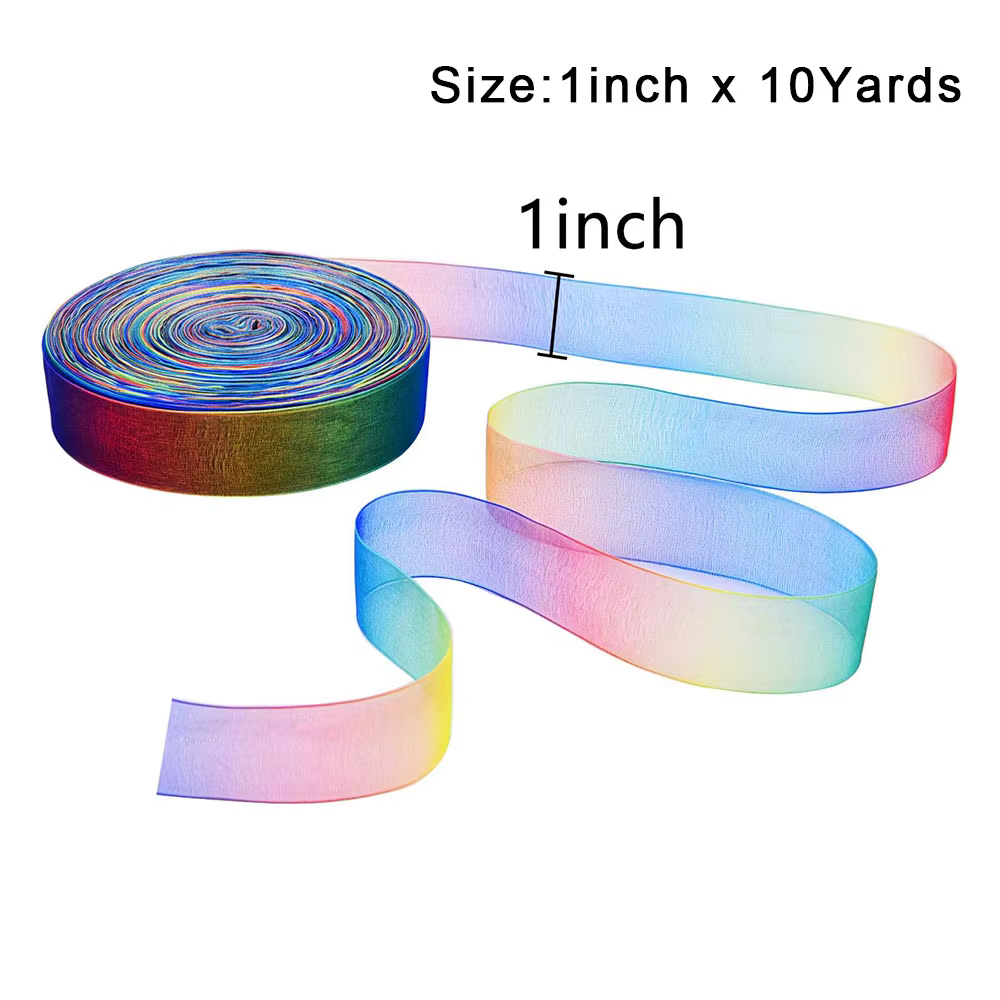 Ruban arc-en-ciel pour emballage cadeau, rubans en organza, maille en mousseline de soie transparent