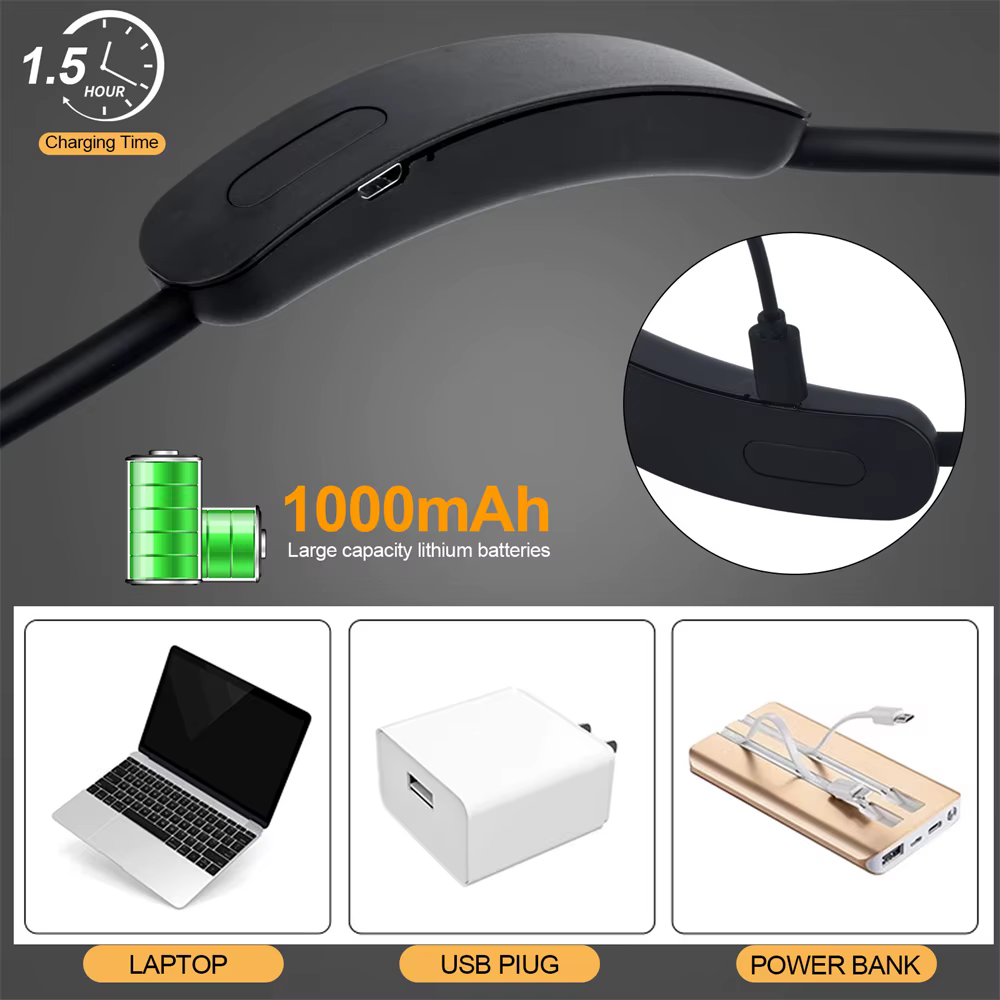 Lampe de lecture LED rechargeable par USB 360 ° Lampe de lecture à bras Flexible, lampe de cou pou
