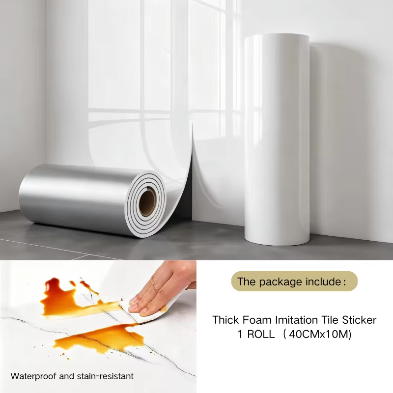 Papier peint en mousse marbrée 40cmx3m, 1 rouleau, auto-adhésif, anti-huile, imitation carrelage, au