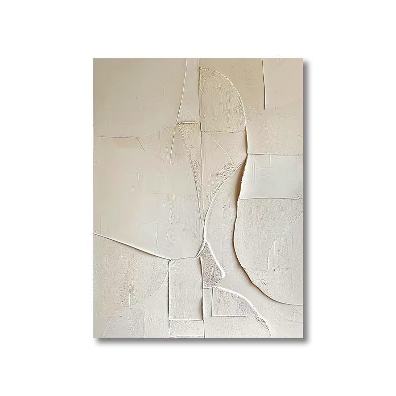 Peinture Minimaliste Crème et Blanche, Grande Toile Texturée Beige, Art Mural Abstrait Beige et Blan