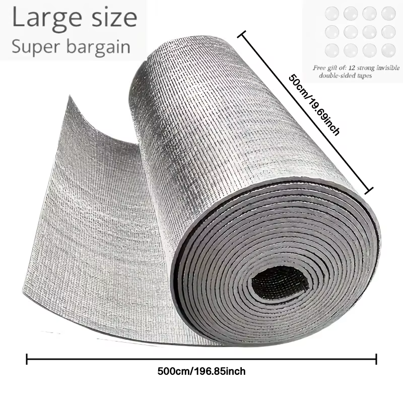 Rouleau d'isolation en aluminium réfléchissant double face extra long de 500 cm, bouclier thermique