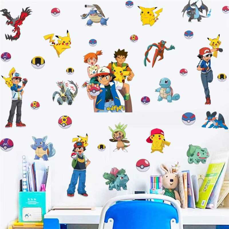 Autocollant Mural 3D Pikachu de Dessin Animé, Décoration pour Chambre d'Enfant, Salon, Affiche de Fi