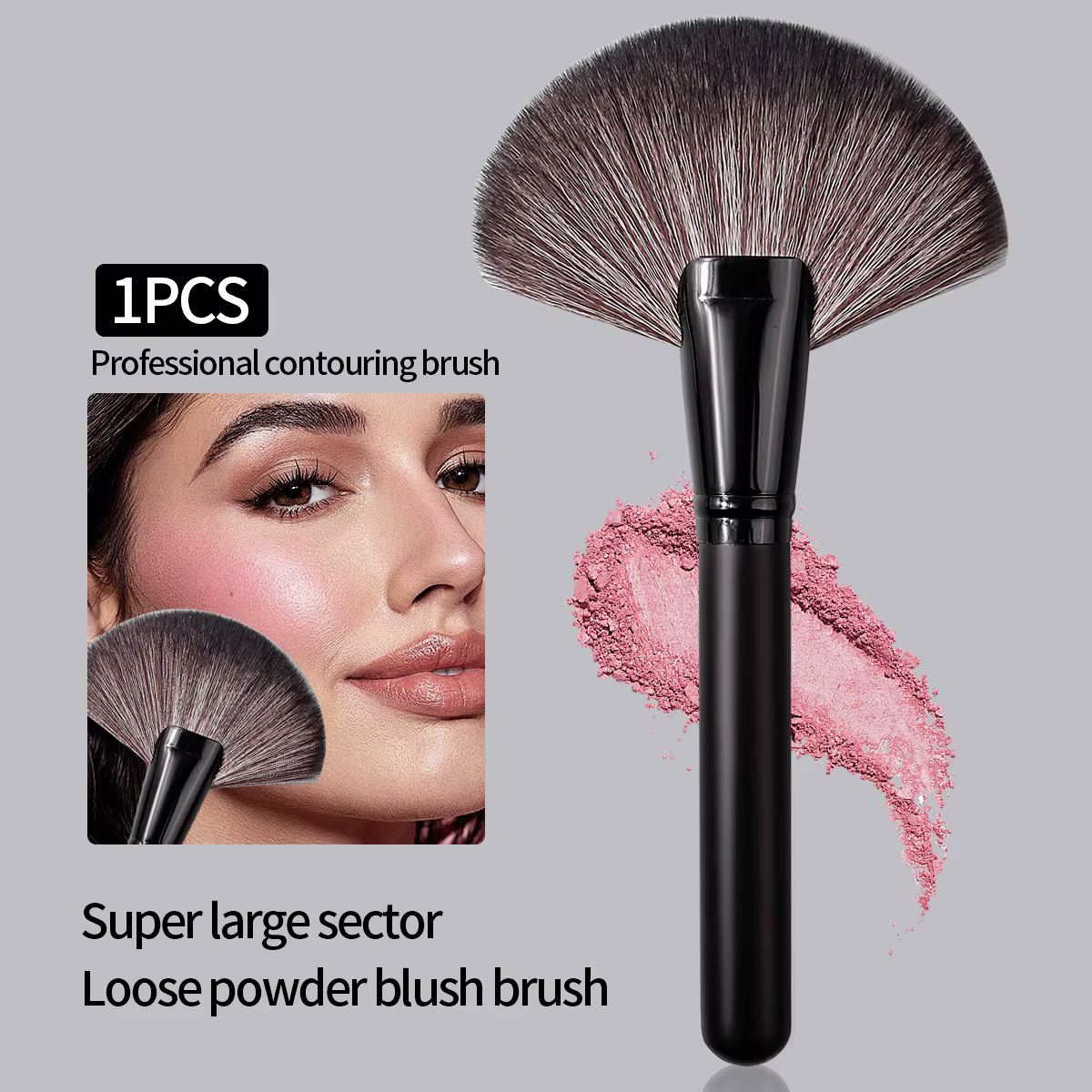 1 pinceau en forme d'éventail extra-large, doux, pour le blush, la poudre, pinceau de maquillage pol
