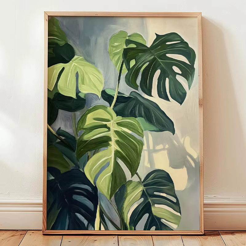 Toile murale avec feuilles botaniques vertes, plantes d'intérieur, décoration intérieure, feuillage 