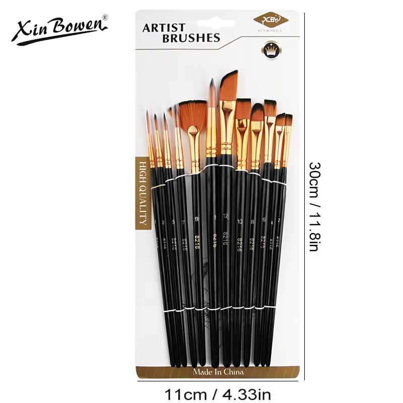 Ensemble de pinceaux à poils en Nylon, 12 pièces, pour artistes et amateurs, pinceaux plats pour aqu