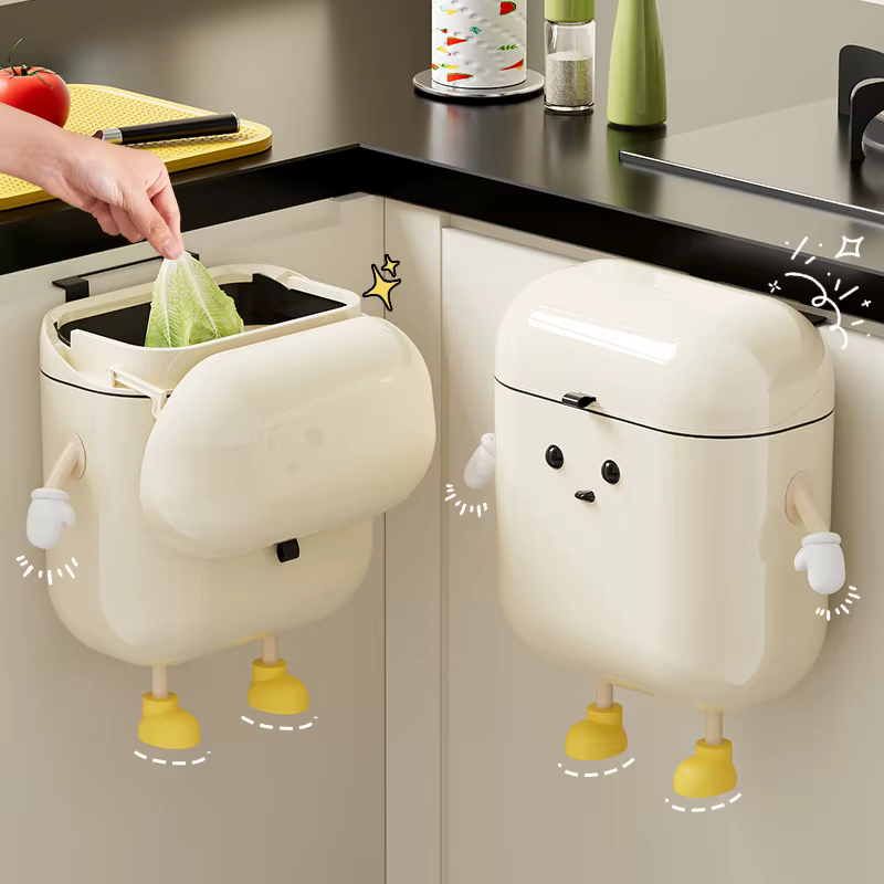 Poubelle de cuisine murale de couleur crème, 9l/12l, avec couvercle, pour déchets alimentaires et sa