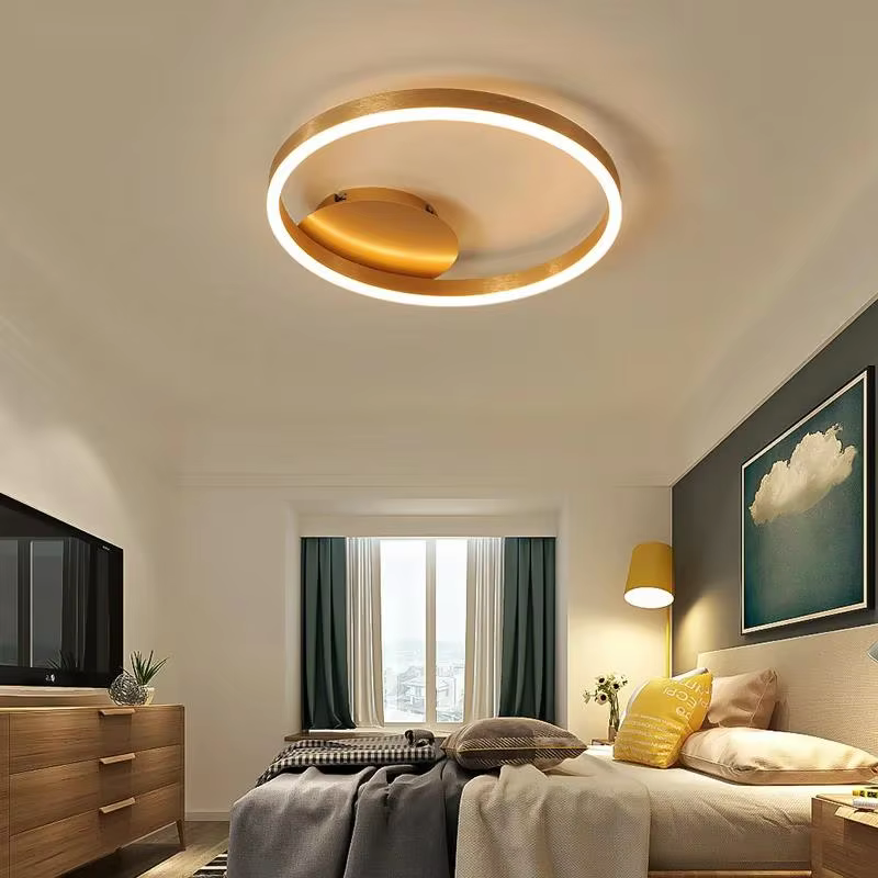Lustres Led dorés pour la maison, 3 cercles, chambre à coucher, salon, salle à manger, lustre marron
