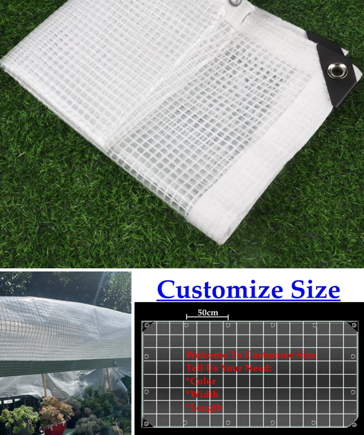 Bâche imperméable en maille PE transparente personnalisable, tissu imperméable, pare-soleil de jardi