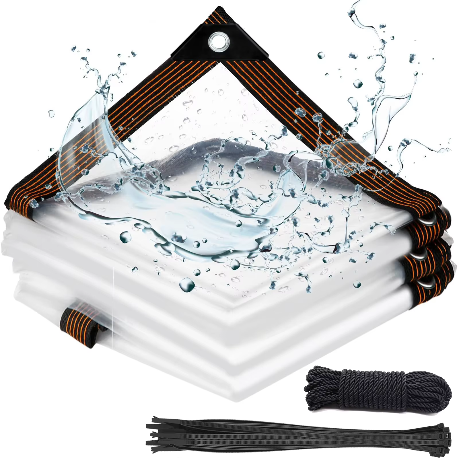 Bâches transparentes imperméables pour extérieur, bâche en polyéthylène transparente 6x8FT avec œill
