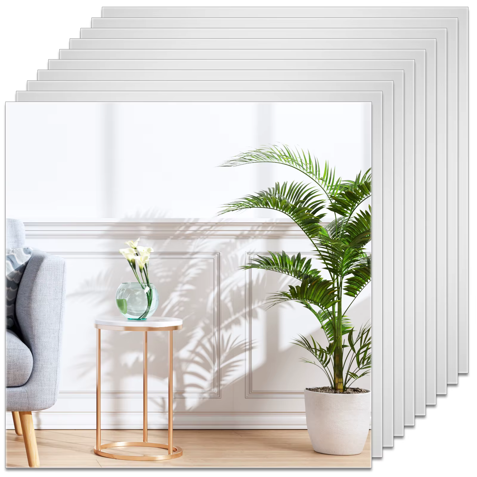 Feuille de miroir autocollante flexible sans verre, autocollants miroir pour salle de bain, chambre,