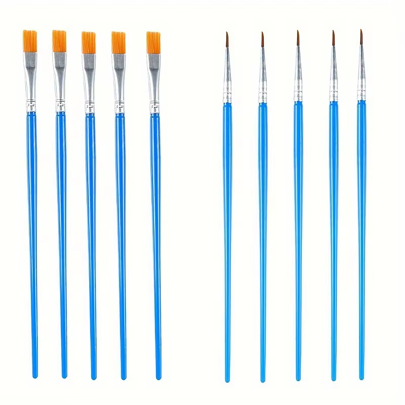 Ensemble de pinceaux à peinture, 10 pièces, manche en plastique bleu, poils en nylon, pinceaux pour 