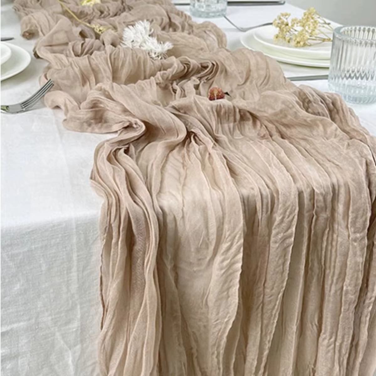 Chemin de Table en gaze semi-transparente, tissu à sauge, réglage de Table, salle à manger, décorati