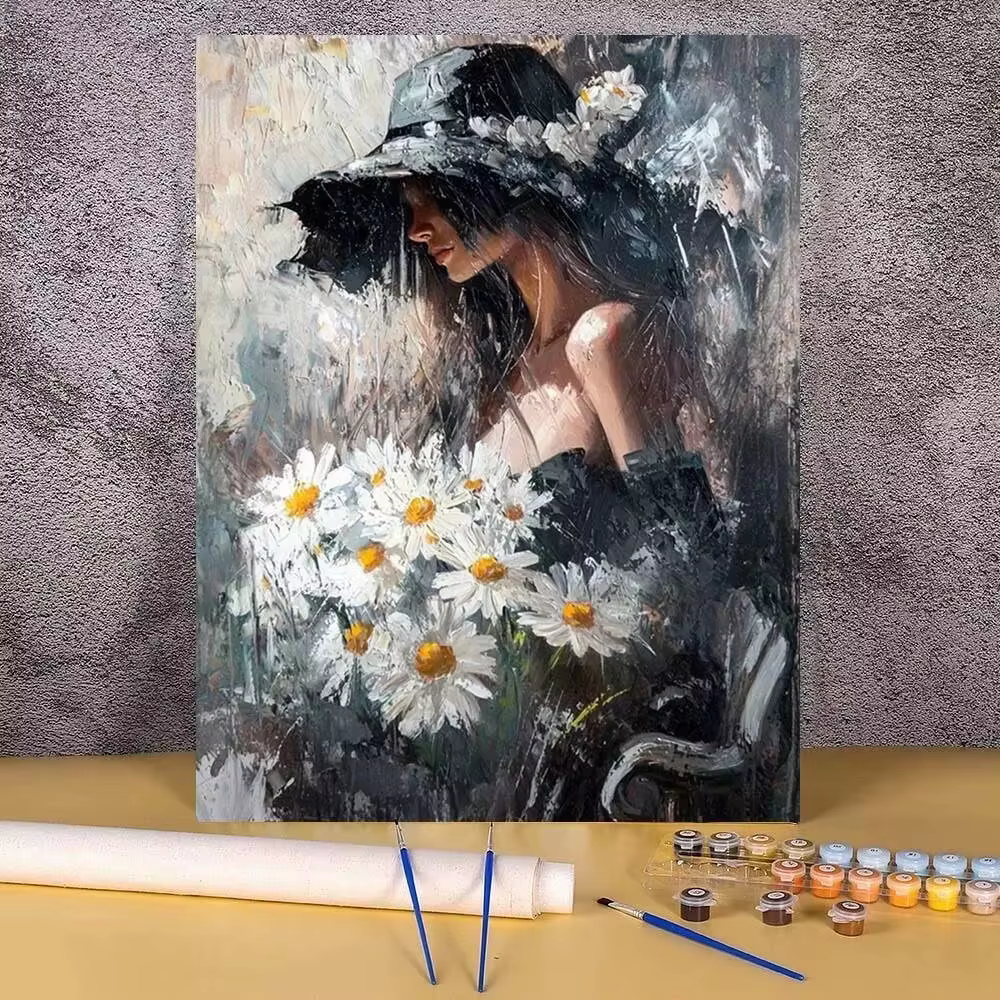 Peinture par numéros abstraite de fleurs, peinture murale sans cadre à faire soi-même, peinture à co
