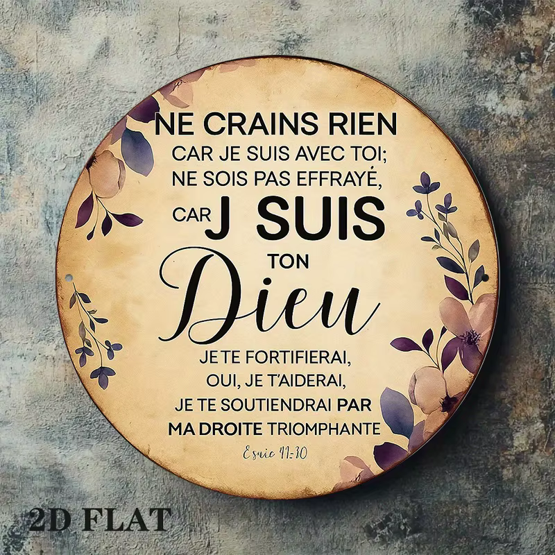 Plaque murale ronde vintage de 8 pouces avec verset biblique français en 2D |   Psaumes 23:1, Décora