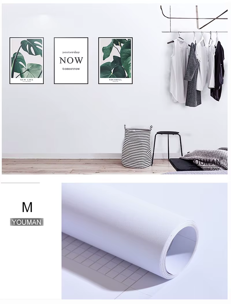 Papier peint auto-adhésif décoratif en vinyle blanc mat, pour meubles de salon, décoration murale d'