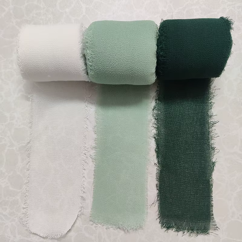 3 rouleaux de ruban de soie en mousseline de soie à franges faites à la main, ensemble de rubans bla