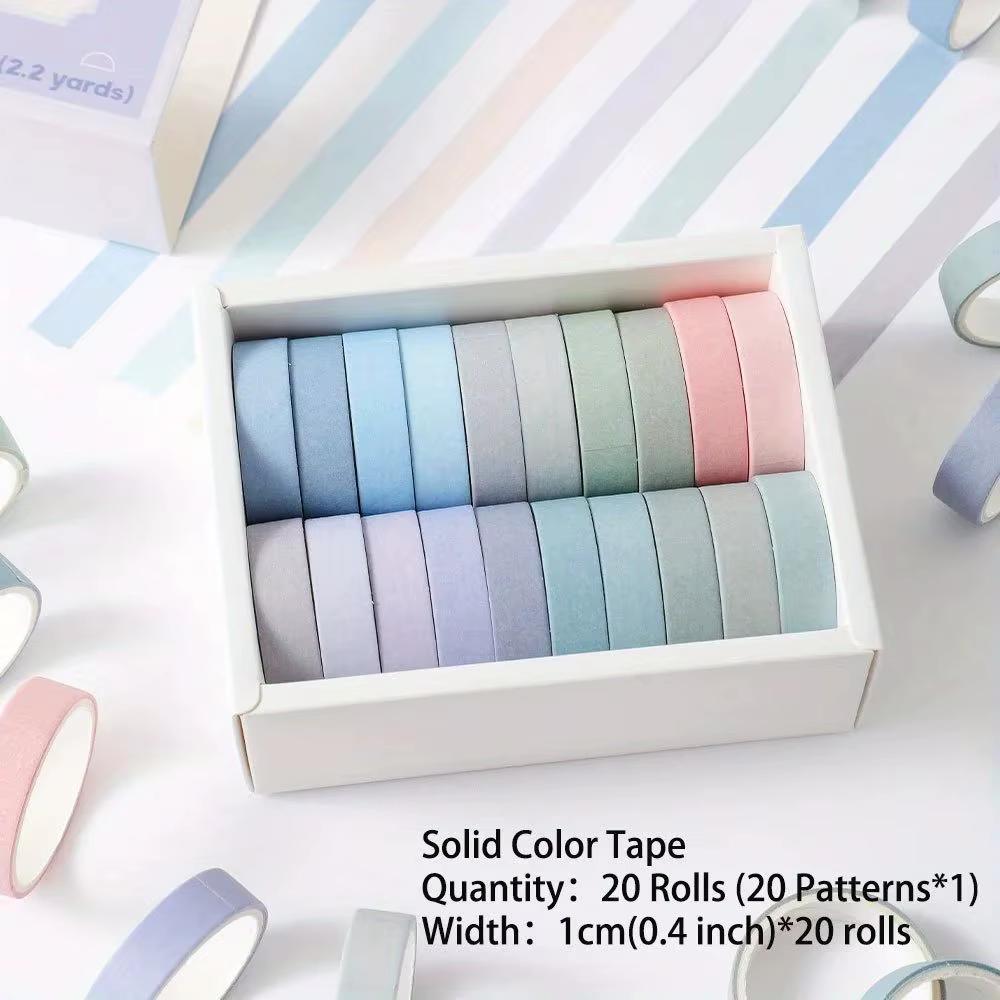 Ensemble de 20 rouleaux de ruban Washi mince coloré, 10mm(0.4 pouces) de large 2m(2.2 Yards), ruban