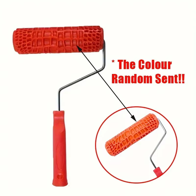 Rouleau de peinture à motifs texturés avec poignée rouge, Construction Durable en métal et plastique