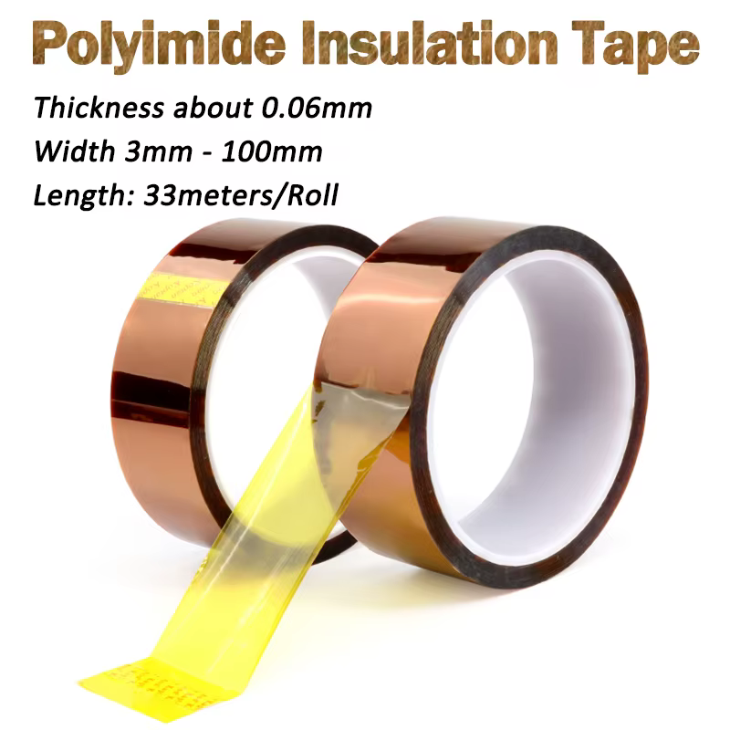 Ruban adhésif isolant en polyimide, 33 m/rouleau, 3mm-100mm, ruban thermique, protection de carte él
