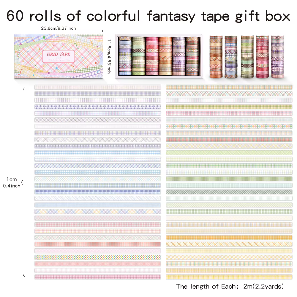 60 rouleaux de rubans Washi Vintage, ensemble de rubans de masquage décoratifs à rayures colorées po