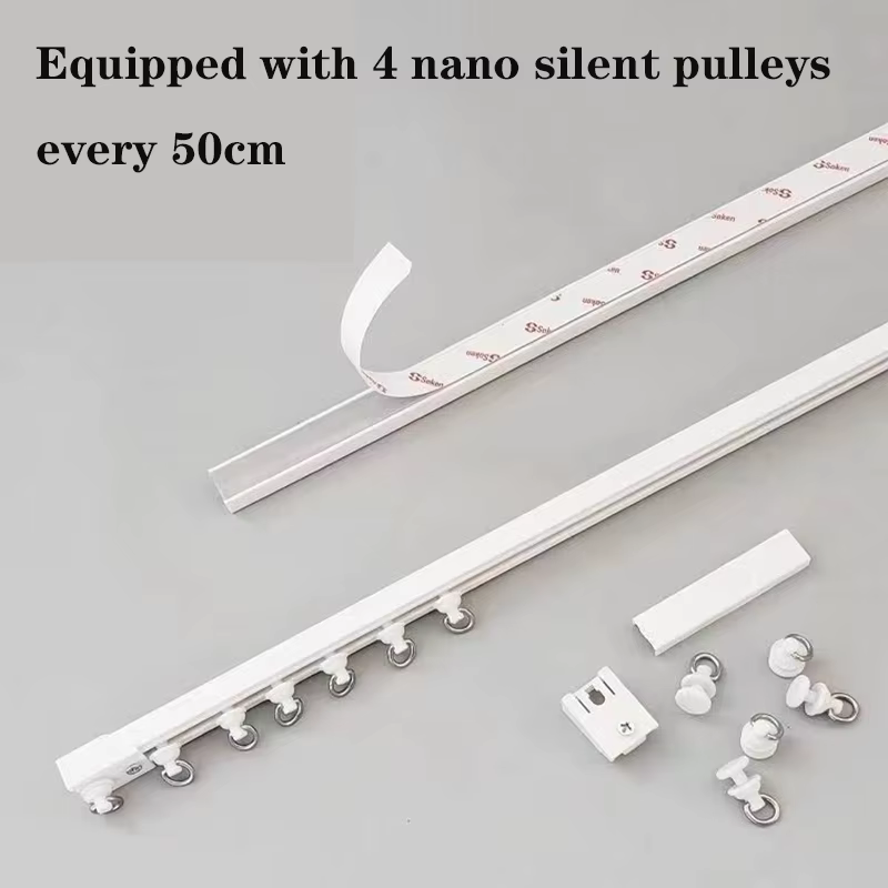 Rail de rideau auto-adhésif solide sans poinçonnage, piste coulissante Nano silencieuse, accessoire 