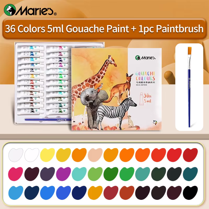 Marie's exacache-Peinture en 36 couleurs et 1 pinceau de 5ml/tube, pour papier, carton, toile, brico