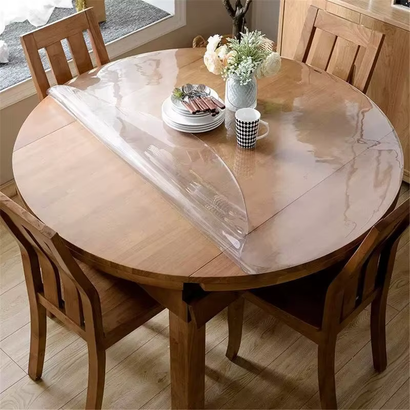 Tapis de Table rond en PVC, nappe transparente et imperméable, couverture de Table de cuisine, tissu