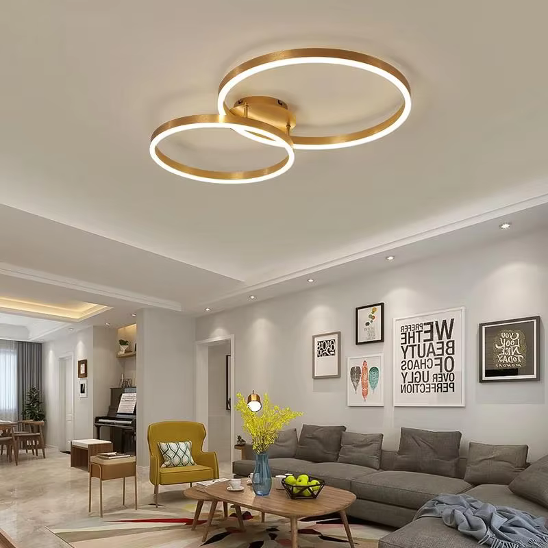 Lustres Led dorés pour la maison, 3 cercles, chambre à coucher, salon, salle à manger, lustre marron