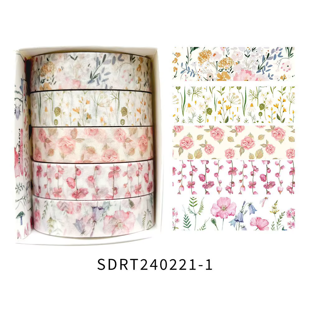 5 rouleaux/ensemble esthétique ruban adhésif décoratif Floral fleur Washi ruban bricolage Scrapbooki