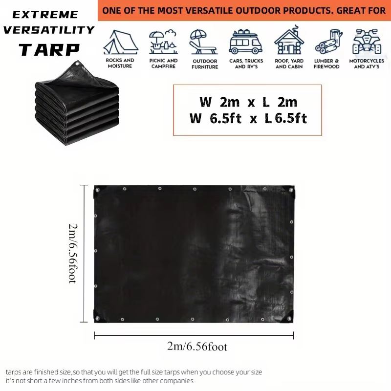 Bâche noire imperméable robuste, résistante aux uv, couverture de Protection extérieure polyvalente,