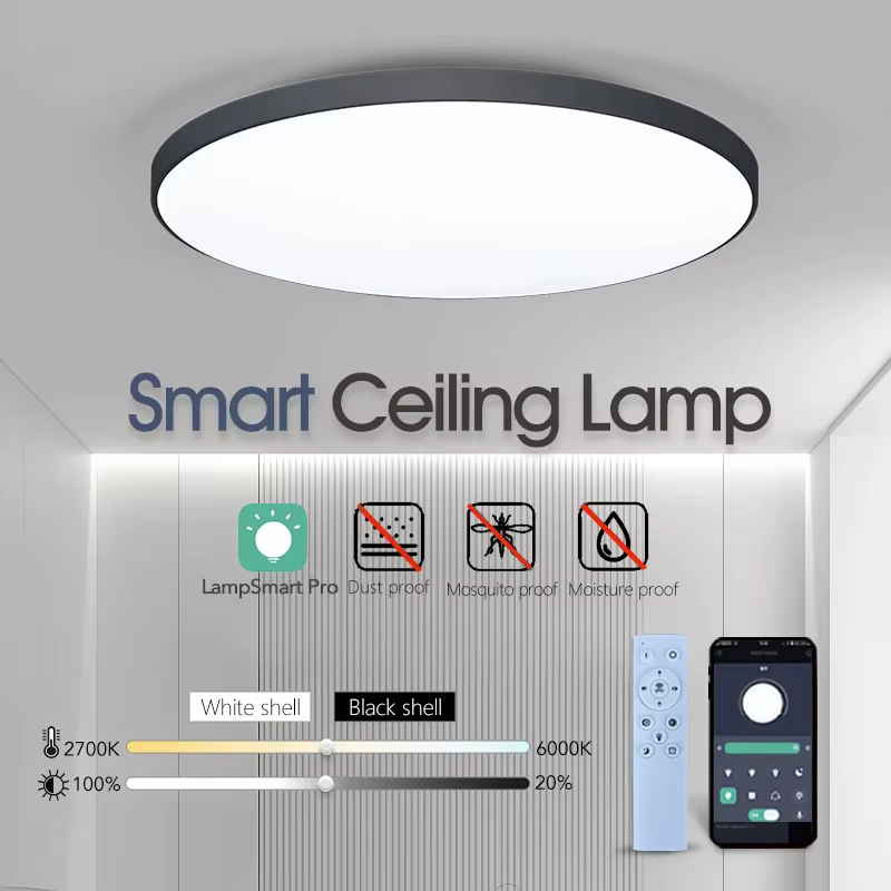 Plafonnier LED intelligent avec télécommande, intensité variable, lampes de plafond modernes, chambr