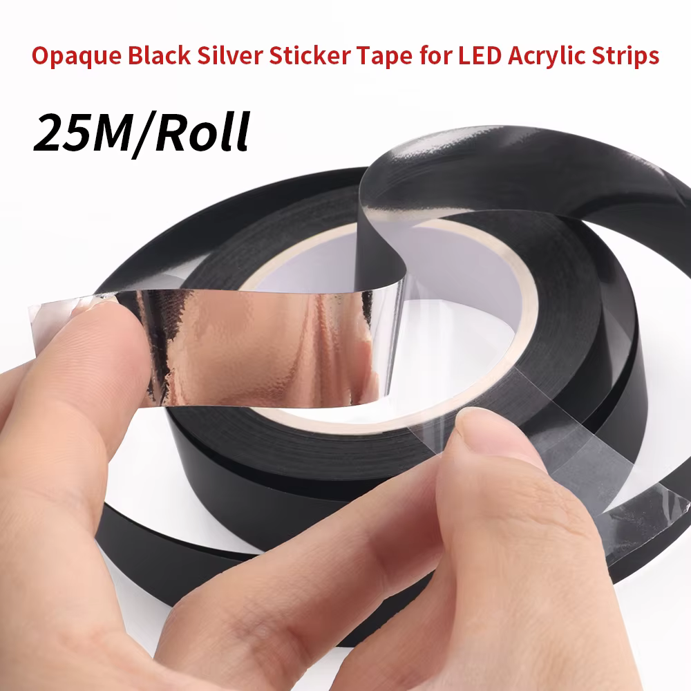 Rouleau de ruban adhésif noir mat, 25 m/rouleau, ruban adhésif Opaque noir argenté pour bandes acryl