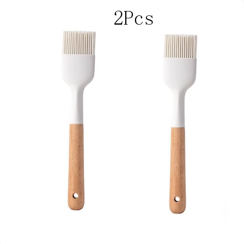 Pinceau à badigeonner blanc avec manche en bois, brosse à chaleur, pinceaux alimentaires, silicone, 