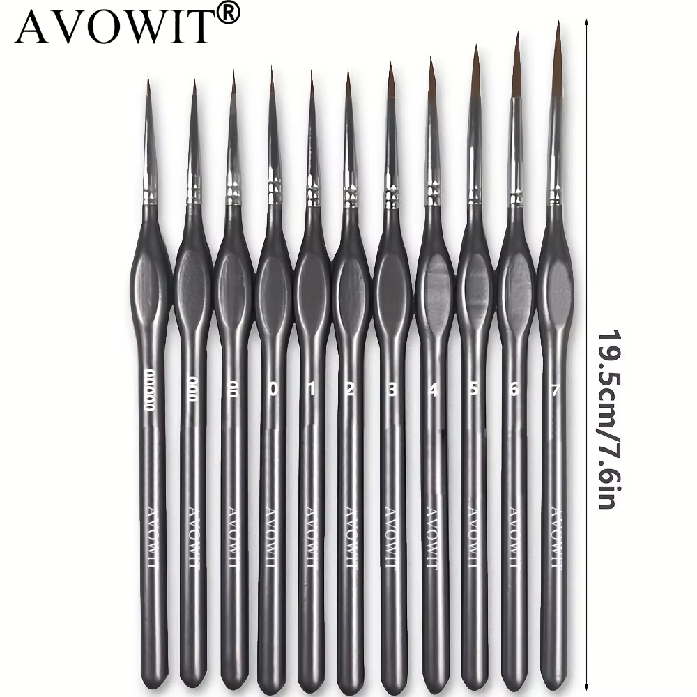 Ensemble de 11 pinceaux de précision, adaptés à la peinture acrylique, au modelage et à la création
