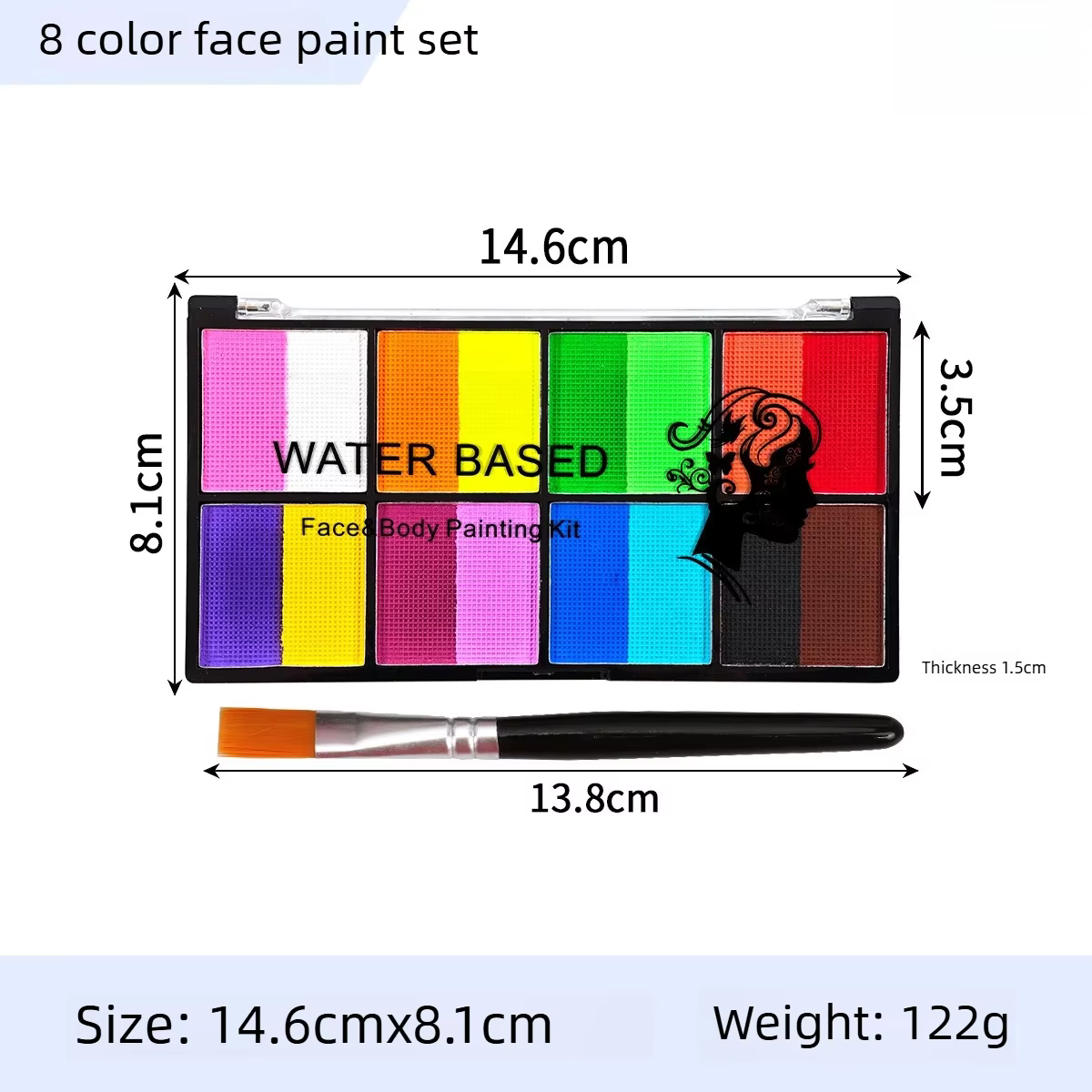Palette de peinture à rayures arc-en-ciel avec pinceaux, peinture à base d'eau, double ton, pour le