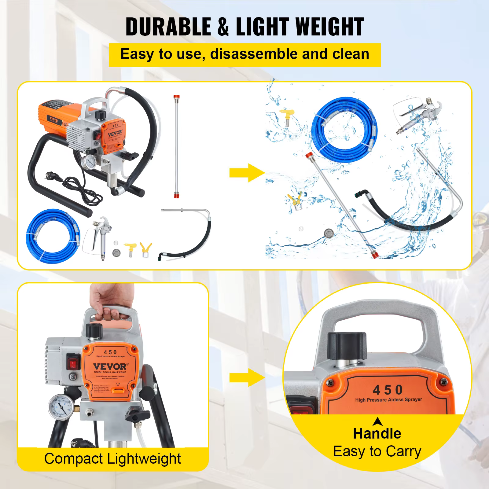 SucceBuy 1500/1800W pulvérisateur de peinture murale sans air Kit de pistolet pulvérisateur électriq