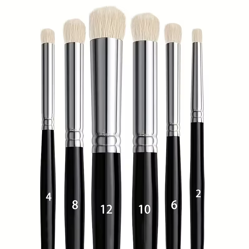 Un ensemble de 6 pinceaux professionnels pour peinture à sec avec manches en bois, adaptés à la pein