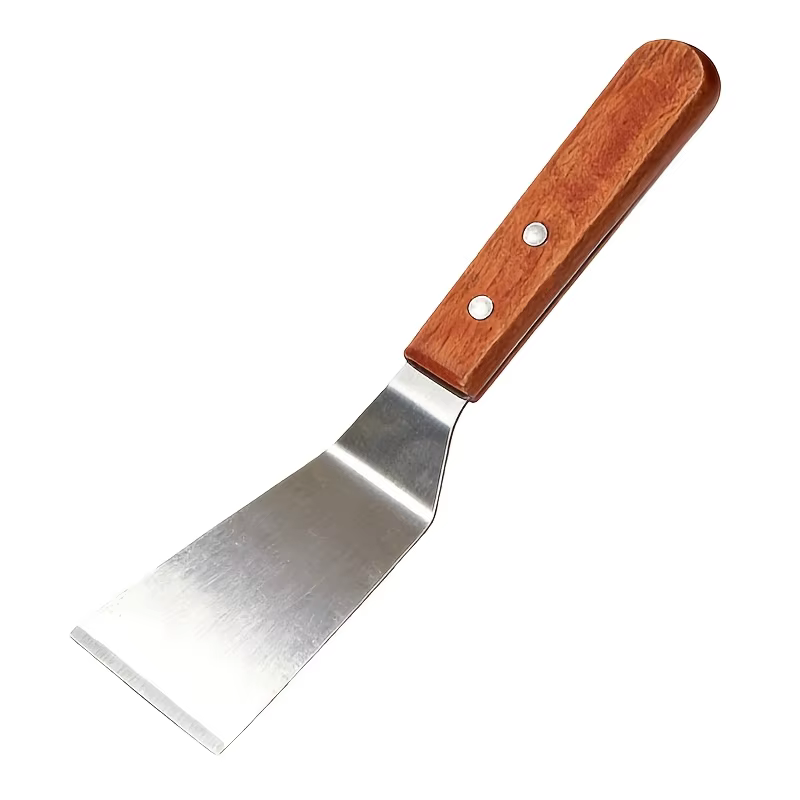 1/2 spatules en acier inoxydable avec bord incliné et manche en bois dur - Grande spatule en métal,