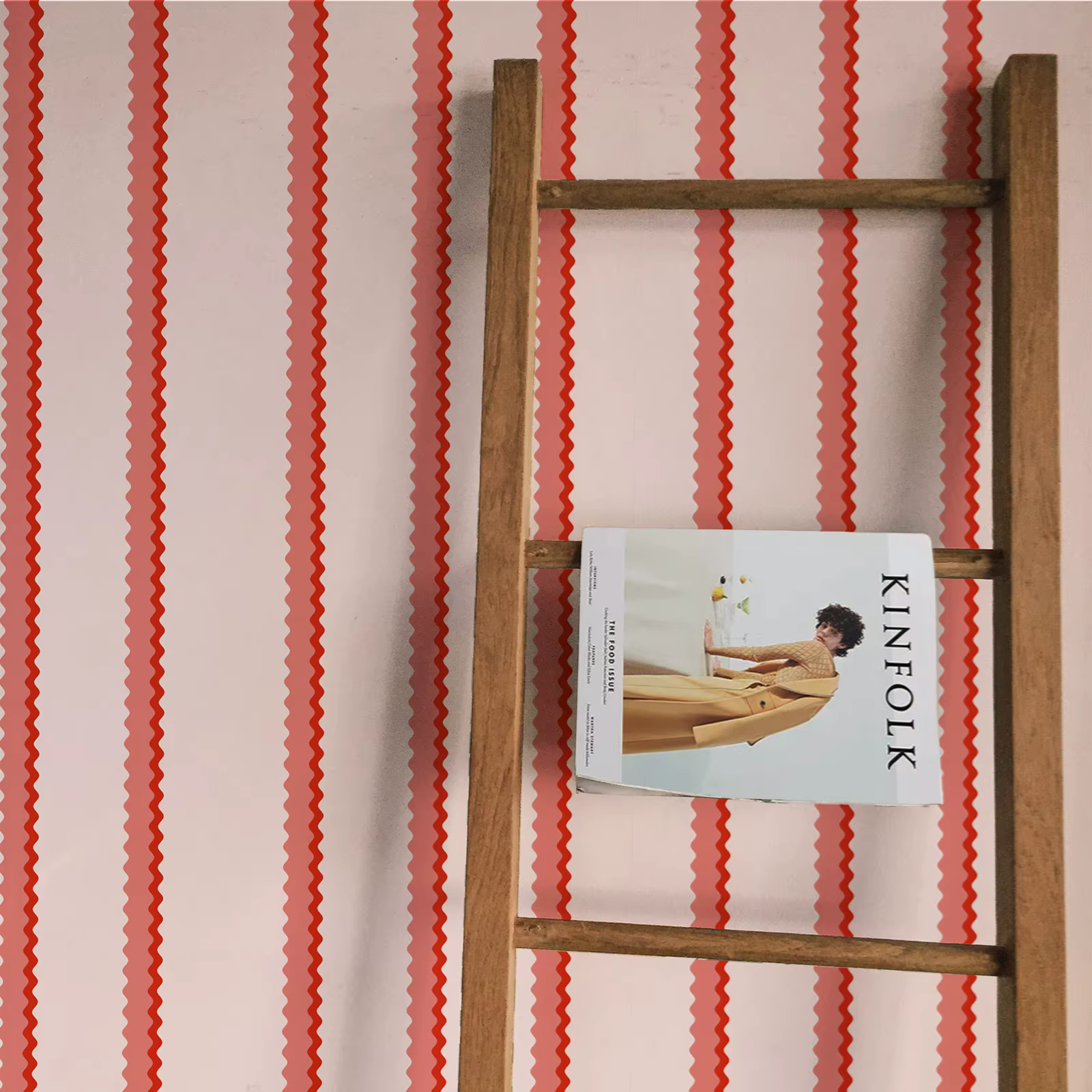 Papier peint à rayures ondulées roses et rouges, papier peint à rayures audacieuses, amovible, décor