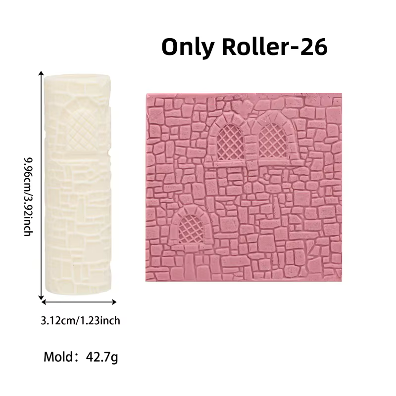 3 styles de rouleaux en silicone à texture de mur en pierre, rouleaux à motif de briques, rouleaux à