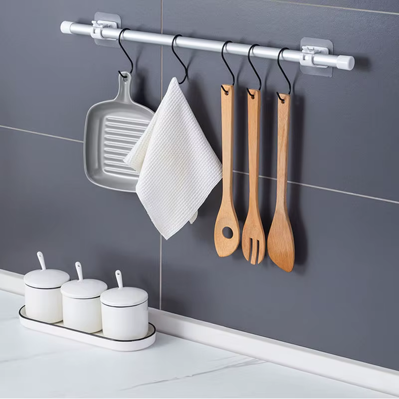 Crochets auto-adhésifs sans poinçon, crochet à Clip pour tringle à rideau de douche, support suspend