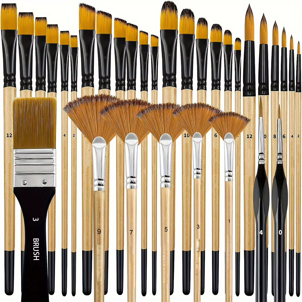 Ensemble de pinceaux de peinture acrylique, 32 pièces, poils en Nylon de qualité supérieure, avec pi